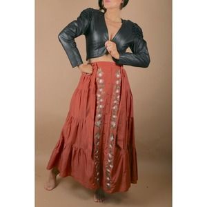Embroidered Rust Maxi Skirt